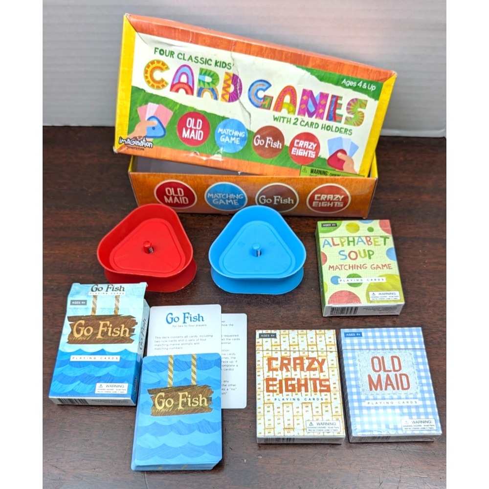Imagination Generation 4 Classic Kids Card Games Set Old Maid Go Fish Crazy 8s